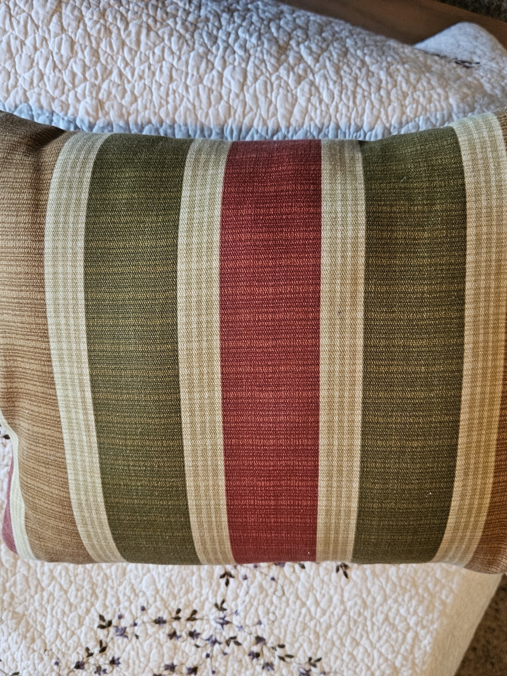 Striped Green and Red Accent Pillow -